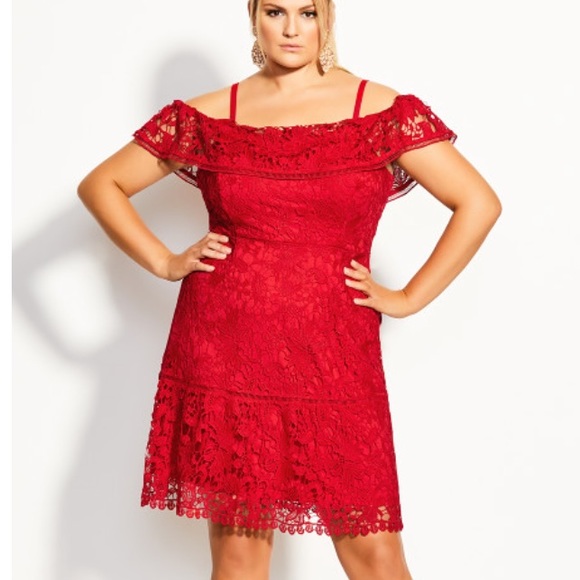 City Chic Dresses & Skirts - CITY CHIC Dream Of Lace Dress Red Scarlet